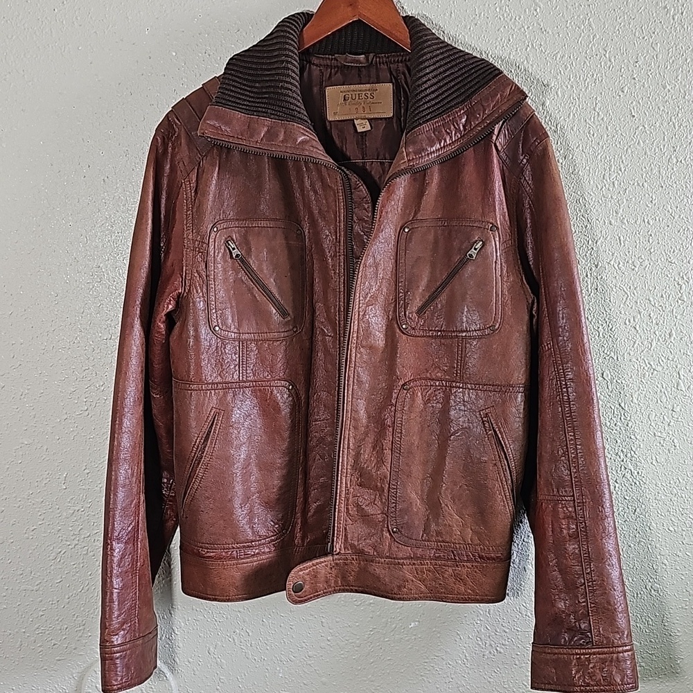 Vintage GUESS Aviator Leather Jacket.